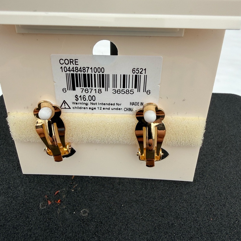 New Directions Gold and White Clip Earrings - Picture 2 of 2